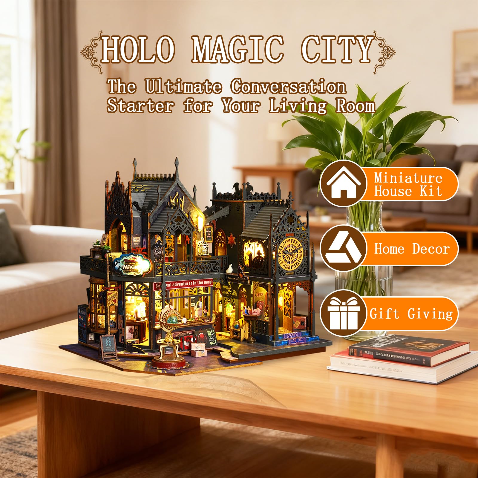 Amazon.co.jp: OZJAY ミニチュアハウスキット、家具&LED付きミニハウス